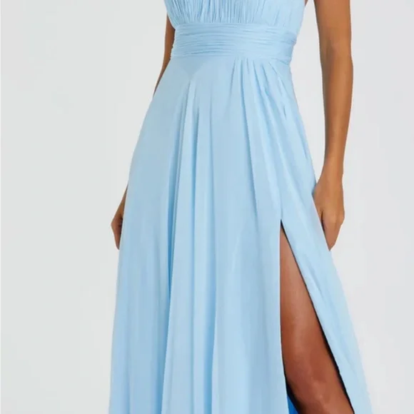 sachin and babi light blue dress Mac Duggal - Blue Sleeveless V Neck Bow Detail Mermaid Gown main image 1